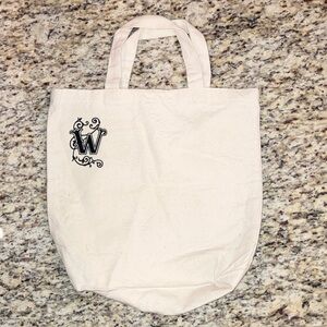 Canvas Tote Bag with W Monogram Logo Neutral Cream Everyday Carryall New No Tags